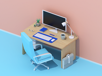 Workspace 3d 3d art blender chair design desk illustration minimalism office office design office space startup table workflow workspace