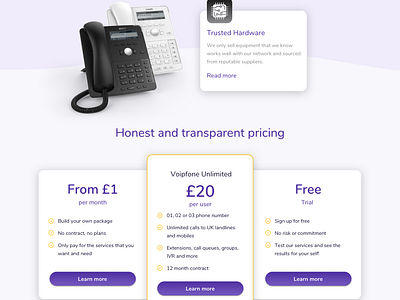 Homepage for a telephone services company