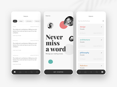 Quotes saving app by Polina Krasnobaeva on Dribbble