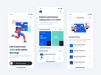 Adroit - Online Course Mobile App appcourse appeducation apponline appuiuxuxuimobile colorful course design design thinking education graphic design illustration learning mobile platformcourselearning playful ui uiux