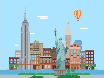 Illustration with New York brightness city design flat icon linearity simplicity statue of independence travel vector