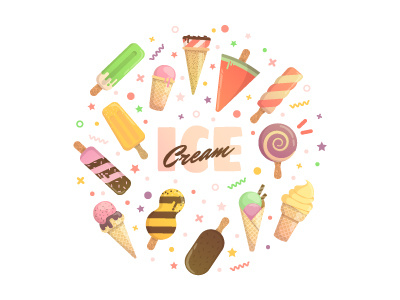 Summer ice flat fruit ice cream ice cream illustration popsicle simple design summer watermelon