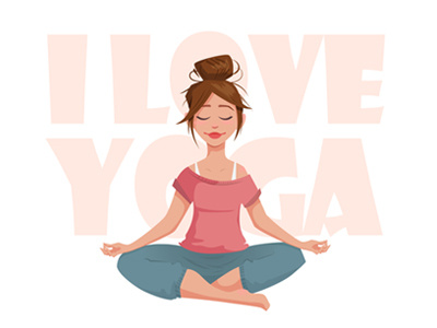 Yoga asana cartoon character design girl happy lotus meditating relax sport woman yoga