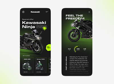 Kawasaki App | Main Page UI Concept design honda illustration kawasaki logo moto suzuki ui ui design ui ux ux ui ux design uxui webdesign yamaha