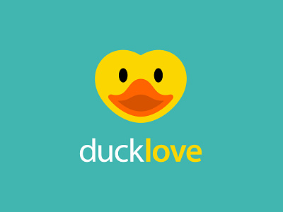 DUCK LOVE animal concept design duck face head heart icon illustration logo logotype love mouth negative space logo sign symbol yellow