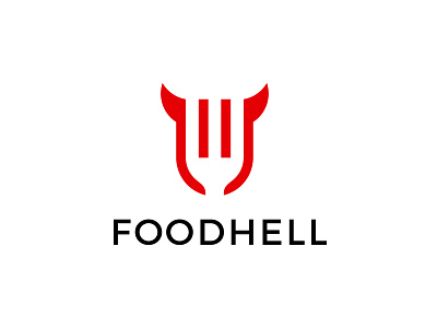 FOODHELL concept design devil evil food fork graphic hell horn icon illustration kitchen logo logotype negative space logo sign symbol