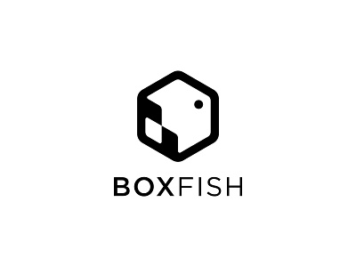 BOX FISH LOGO animal box concept creative cube design fish hexagon icon logo modern negative space logo ocean sea sign symbol vector water
