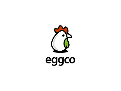 EGGCO ( EGG OR CHICKEN WITH ECO LEAF ) chicken cook cute design eat eco egg farm food green health icon illustration isolated kitchen leaf logo logotype meal symbol