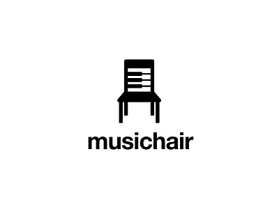 MUSIC CHAIR chair concept design icon illustration isolated logo logotype music musical negative space logo piano seat sign symbol technology