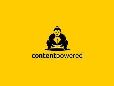 CONTENT POWERED concept design head icon illustration isolated logo logotype negative space logo pen pencil power sign strong sumo symbol technology