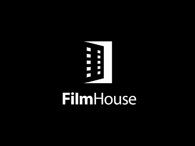 FILM HOUSE concept design door film film strip home house icon illustration isolated logo movie negative space logo sign symbol