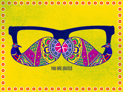 You are Invited dribbble folk art hena illustration invite invites mehandi moustache peacock