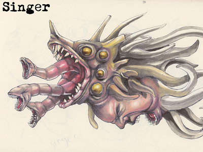 Old God Musician - Singer ballpoint pen concept art creepy cthulhu game art illustration lovecraft markers monster monster design scary