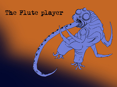 Old God Musician - Flute Player concept art creepy cthulhu game art illustration lovecraft monster monster design scary sketch