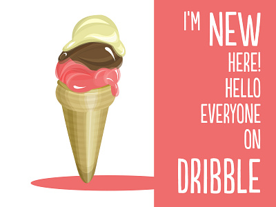 New to Dribbble draft dribbble dribble hello ice cream icecream invitation invite new summer vector