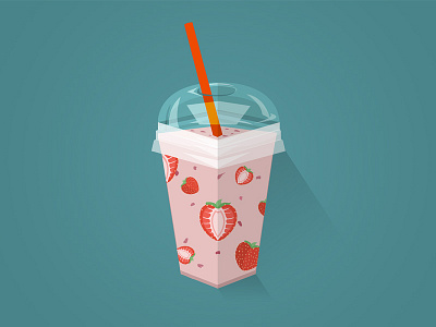 Strawberry Milkshake Illustration breakfast drink flat design food glass healthy illustration lifestyle milkshake plastic smoothie strawberry