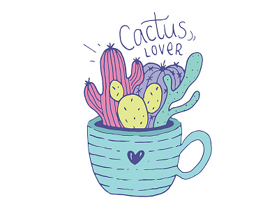 Cactus Lover cactus cactus doodle cactus illustration coffee cup color palette illustration tea cup