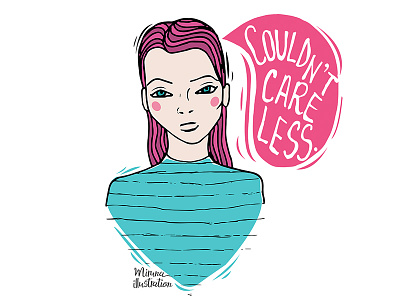 Couldn't Care Less - T-shirt design attitude bold color palette design girl illustration lettering pink pink hair t-shirt design turquoise typography