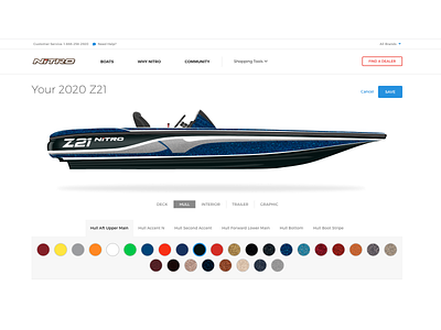 Boat Custom Color Selector application back end color custom design front end interactive javascript svg ui ux web website