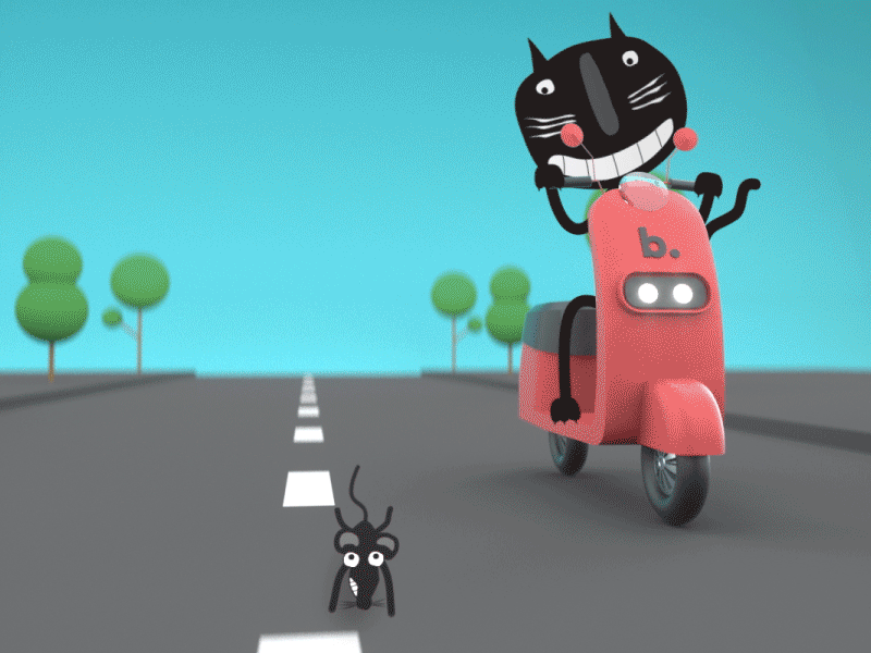 Scooters, Scooters Everywhere. 2d 3d animation cat character design chase illustration mice mix modeling motion design motion graphics scooter