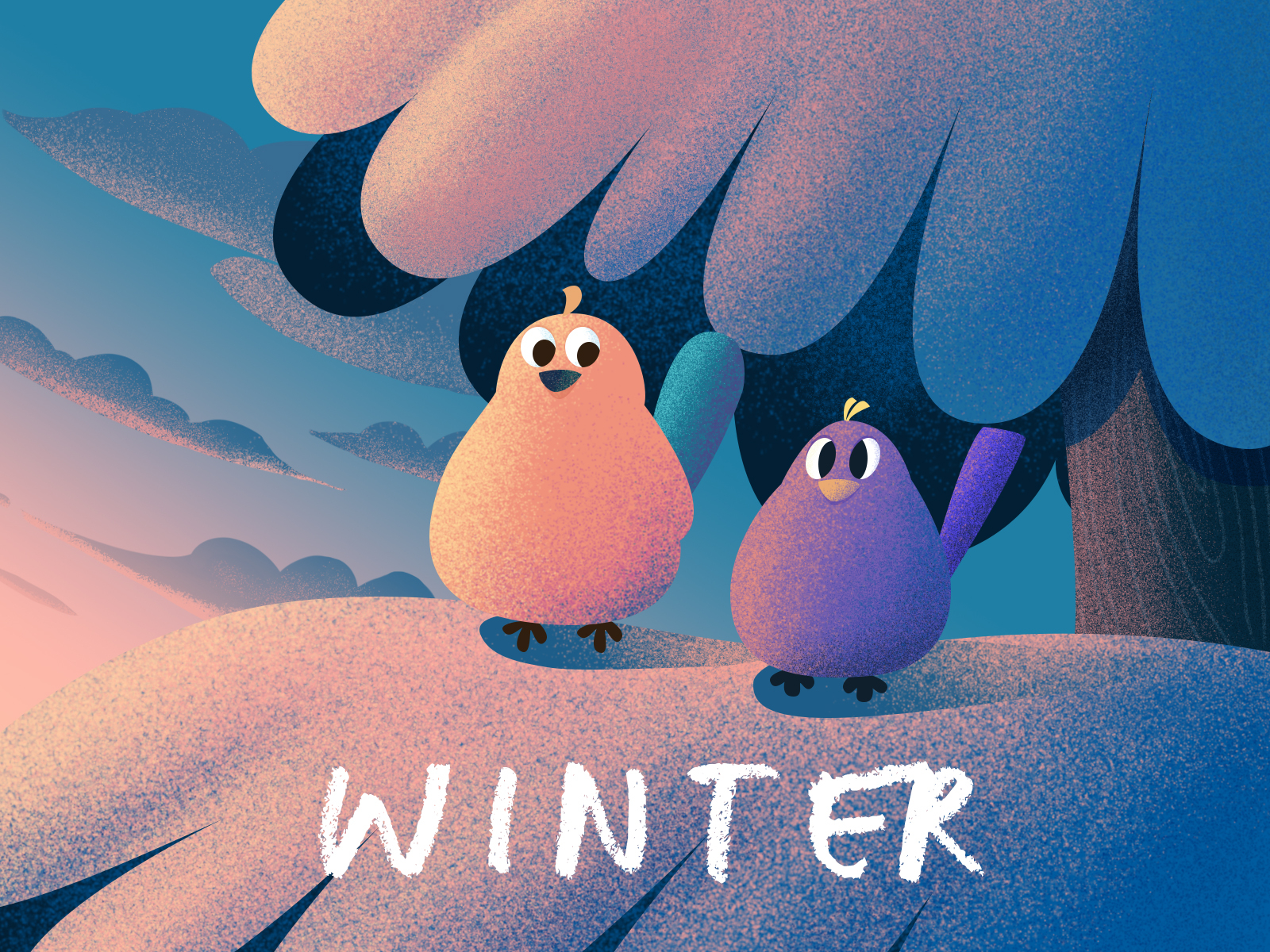 冬天的清晨 illustration 冬天 场景 小鸟 清晨 雪景