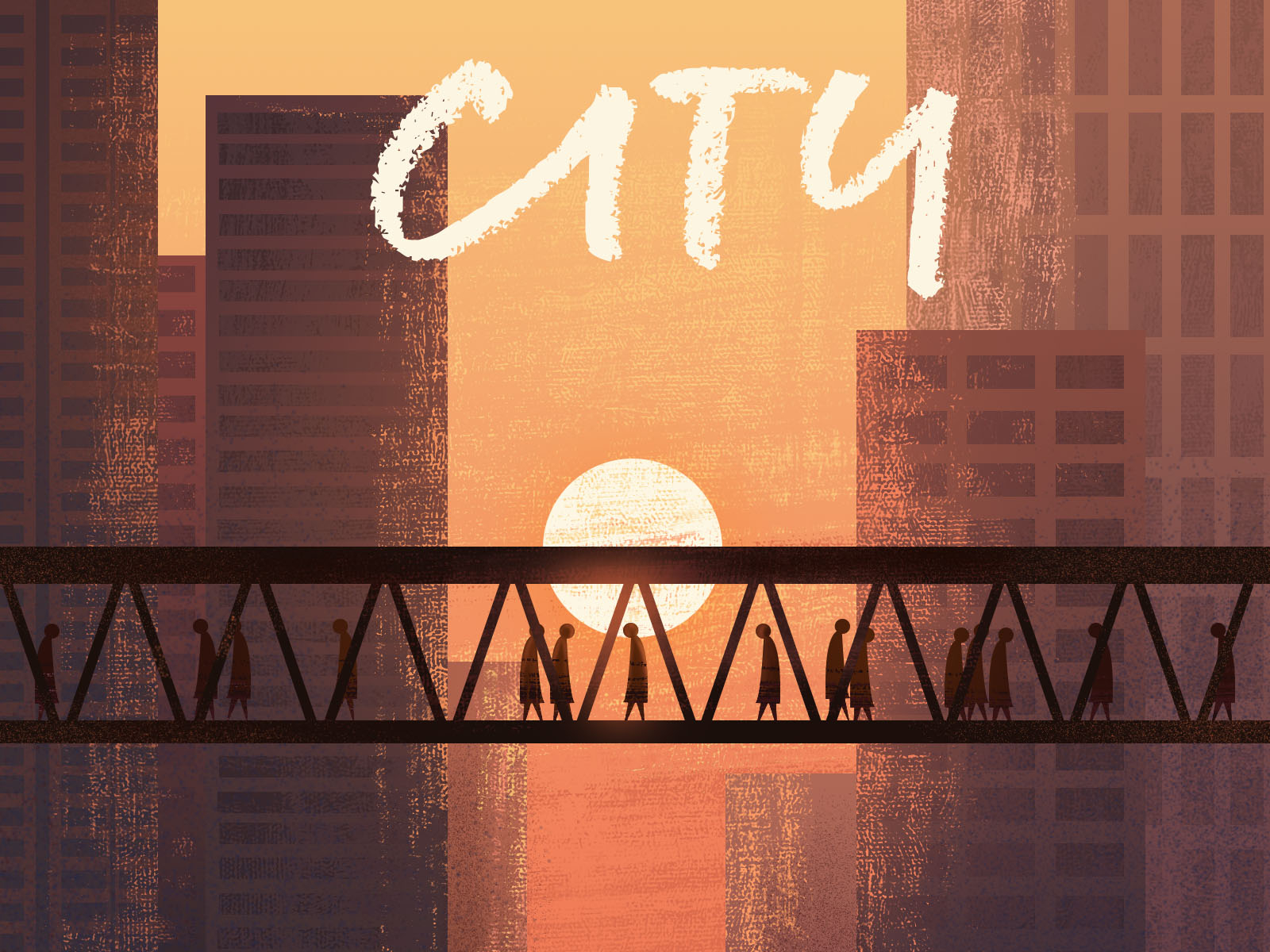 城市 illustration 下班 城市 天桥 日落