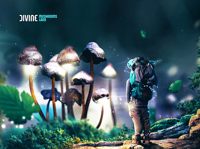 DIVINE - Mushrooms Land abstract animation bright colorfull creative design digital divine edited forest green illustration land manipulation mushrooms photoshop retouch shine