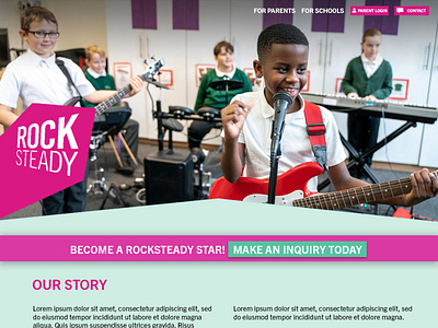 Desktop version of redesign for Rocksteady music school