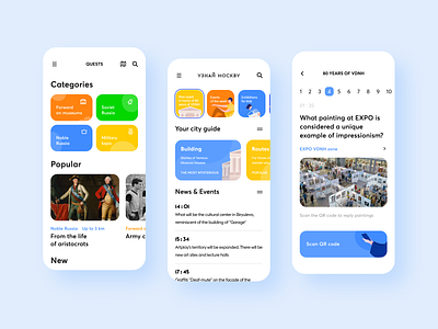 Redesign of the application and web portal "Know Moscow" categories events exibition guide illustration information mobile moscow news quests stories test ui ux