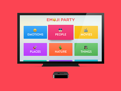 Emoji Party for Apple TV apple tv emoji party emojis fun tiny hearts tv apps tv os ui design vibrant colors
