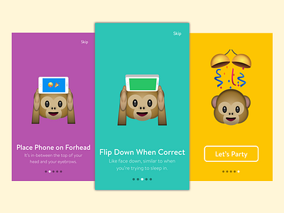 Emoji Party Onboarding app colorful game ios iphone mobile monkeys onboarding