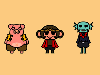 Character Set - Monkey 2d character design cute fantasy illustration monkey outline pig saiyuki