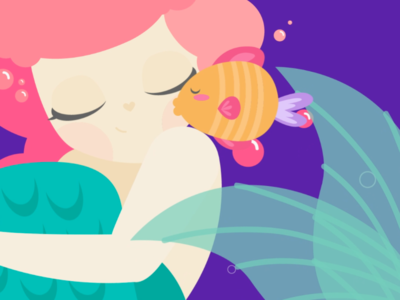 El pez y la sirena color palette digital art digital illustration illustration illustrator kawaii mermaid