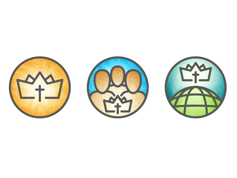 Church Icons monoline crown cross community mission world icons fellowship