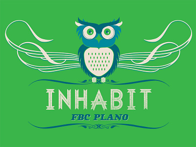 Inhabit apparel blue fluorish green grunge hoot illustration lost type owl ribbon t shirt vector