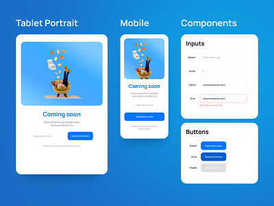 Coming soon – Web page adaptive and components 3d cashback coming soon startup ui web design web page