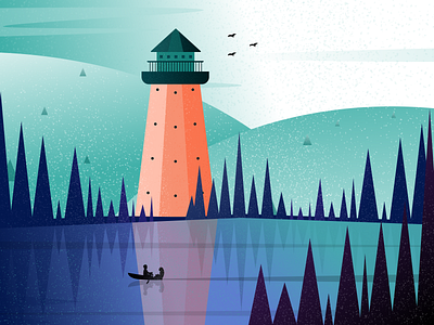 Lighthouse Boat Ride boat logo clean couple gradient illustration kovalev lighthouse modern nicholas reflection simple texture vector water