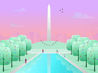 Washington Monument american flag clean clouds dc figma gradient illustration kovalev modern monument nicholas people reflection simple texture trees vector washington dc water