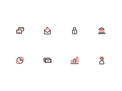 Bank Icons bank bank card branding building clean customer service design figma graphic icons kovalev lock logo mail modern money nicholas pie chart simple vector