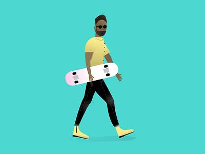 Dude walking beard design glasses guy illustration jeans people person skateboard