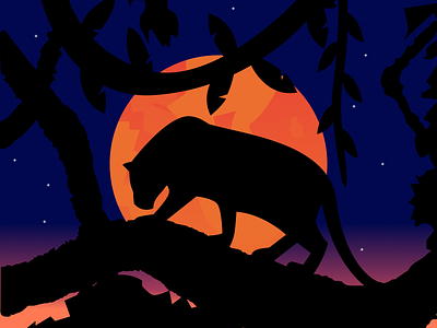 Panther Hours black cat illustration jungle moon nightime panther silhouette stars sunset tree vector vines