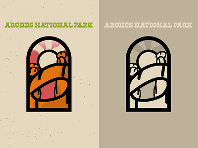 Arches National Park arch arches badge brown cliff clouds hoodoos national park red sticker sun