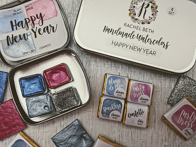 Happy new year set blue colors happy new year paints party dress red watercolors white