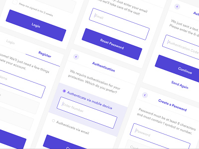 Login / Registration Mockups 2 factor 2fa app authentication clean design flat login registration sketch ui