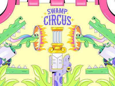 Swamp Circus aligator beer beer can beer label branding can canon circus concept design frog illustration label logo pastelle snake sword vector vibrant