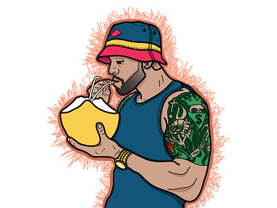 Coconut Cocktails bucket coconut hat lineart tattoo vector