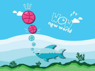 Dribbble Debut basketball blue bubbles character creative debuts fish flat illustrator invite nature thanks