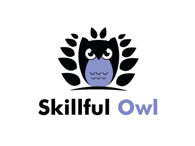 Skillful Owl bird black blue brand creative dribbble flat leaf logo owl typography wings
