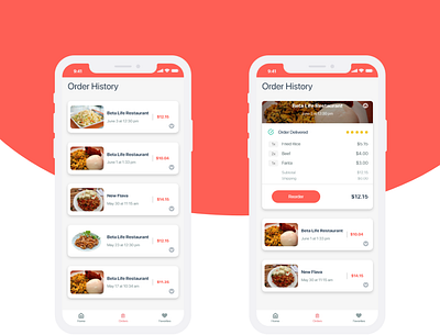 Order History delivery app delivery service food mobile app design mobile ui restaurant restaurant app