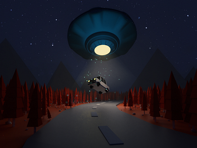 Low polyart UFO scene By Ahmed Jabnouni 3d 3d artist 3d modeling ahmed jabnouni design fantasy forest low poly lowpoly lowpoly3d night trees ufo ufos